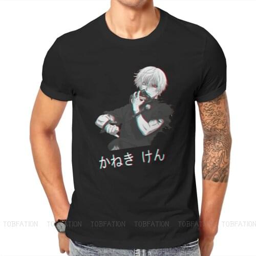 Kaneki Round Collar TShirt Tokyo Ghoul Japanese Anime Pure Cotton Original T Shirt Mans Tops Fashion Fluffy