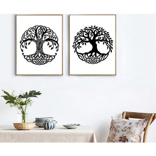 Hand Drawn Life Tree Canvas Art Print Poster, Abstract Meaningful Tree Canvas Painting Pictures Home Room Wall Decor