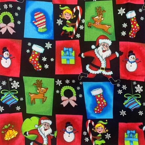 Beautiful 100% Cotton Fabric Black bottom Christmas Man Pattern Digital Print Sewing Material DIY Home Patchwork Dress Clothing