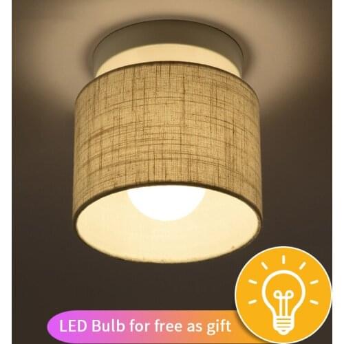 Round Cloth Lampshade LED Ceiling Lamp For Corridor Lamparas de techo Fabric Surface Mounted Indoor E27 Kitchen Lighting