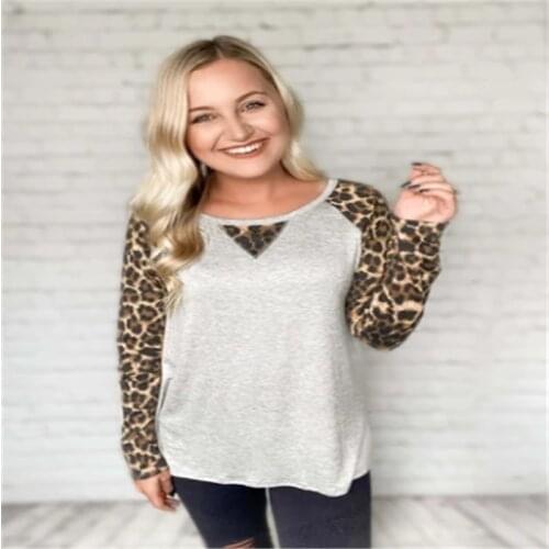 Autumn Top Women Long Sleeve T Shirt 2020 Striped Tops Tee Female Leopard stitching Tees Fashion Loose Top Lady T-Shirt 2XL