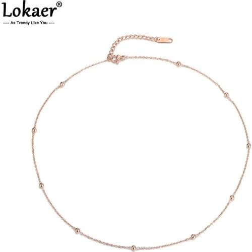 Lokaer Creative Round Beads & Squares Chain & Link Necklaces Jewelry Titanium Steel Chokers Necklace For Women Collier N18062