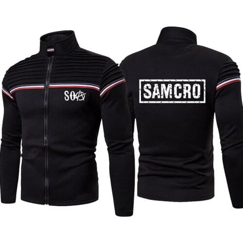 New Mens jacket SOA Sons of anarchy SAMCRO print Wrinkled shoulders cotton Harajuku Mens clothing Fashion casual Mens top
