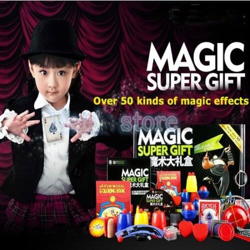 Magic Trick Set kit 50 Kinds Magic Play with DVD Teaching Professional Magie Prop Gimick Card children magic gift Puzzle Toy