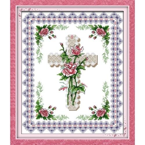 Rose &cross cross stitch kit cartoon 14ct 11ct count pre print canvas stitching embroidery DIY handmade needlework