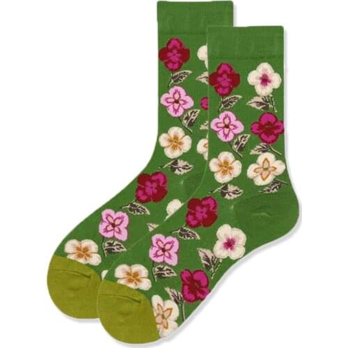 New sports printing womens green European and American men socks flowers four seasons cotton hip-hop couple tube socks fashion