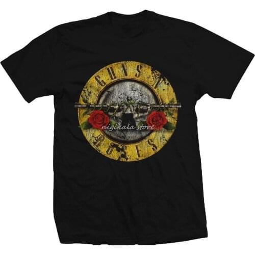 New Brand T Shirt Men Guns N Roses Bullet Logo Black Mens Graphic T-Shirt New Hip-Hop Tops Tees