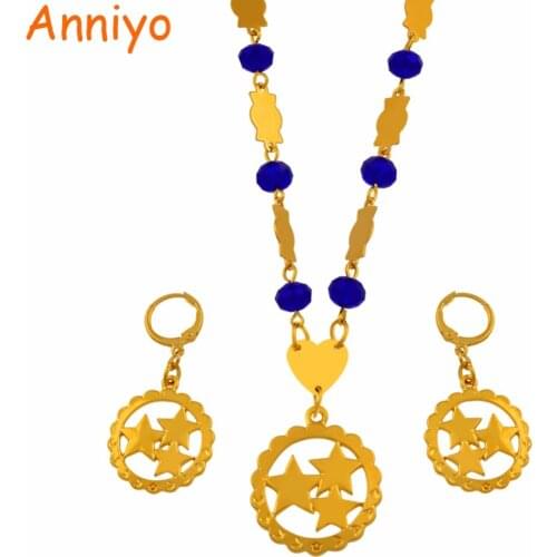 Anniyo Micrones Pendant Necklaces Earrings Hawaiian Beads Jewelry sets Gold Color Trendy Marshall Islands Jewellery #118106S