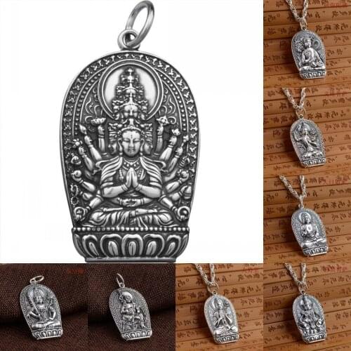 BOCAI S999 Sterling Silver Pendant For Men And Women Retro Eight Guardian Gods Twelve Zodiac Life Buddha Pure Argentum Amulet