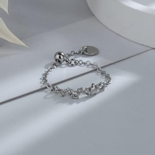 Luckydays Simple Chic Adjustable Chain Rings Female Jewelry Zircon Star Ring For Women Gifts