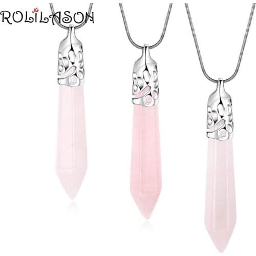 ROLILASON Cute romantic style pendant for women pink zircon birthday gift silver color Necklace pendant fashion jewelry LN676