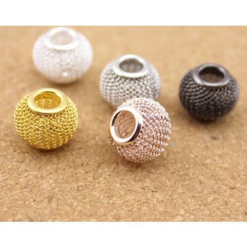 10pcs/lot Gold/Silver/Rose Gold/Rhodium/Gunmetal Color Big Hole Mesh Spacer Beads Fits European Bracelet Jewelry Making F1143