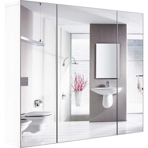 Homfa Mirror Wall Cabinet Bathroom Cabinet with 3 Doors 4 Compartments 70 x 60 x 15 Inches