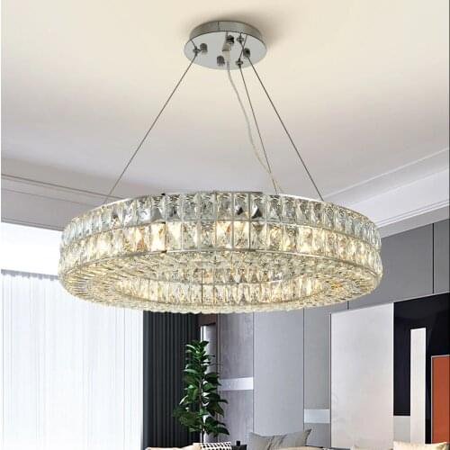 Modern chrome chandelier lighting round ring dining room living room bedroom hanging lamp stainless steel light fixtures