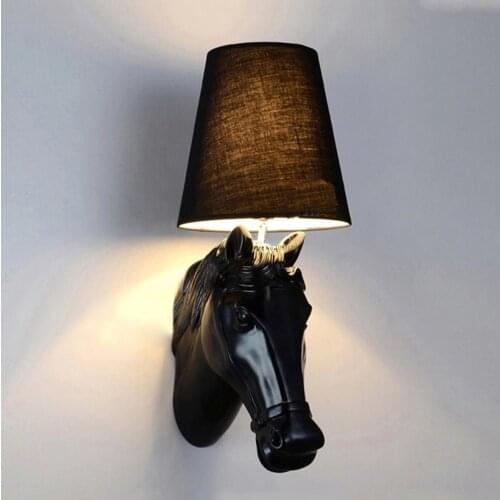 Free shipping Modern Nordic Style White/Black/Silver/Gold Horse Head Wall Sconces Light Living Room Wall Lamp Fixtures