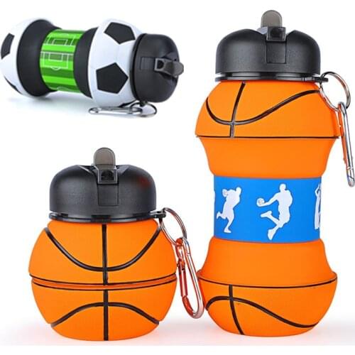 Sports Fold Water Bottle Football Basketball Tennis Leakproof Portable Silica gel Kettle Travel Office School Kids Water Bottle