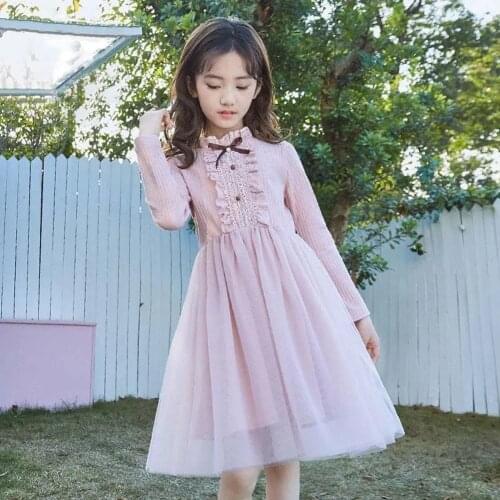 2021 Spring Long Sleeve Princess Dress For Girls 3-13Years Children Clothing Toddler Girl Fall Clothes Kids Mesh Bow Dresses 10