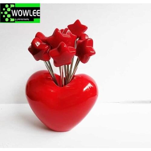 Cute Loving Heart Stainless Steel & Plastic Fork For Fruit Cake Sausage