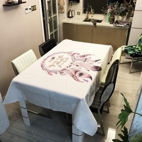 3D Feather Boho Tablecloth White Waterproof Oilproof Rectangular Tea Table Cloth Functional Floral Table Cloth for Picnic Party