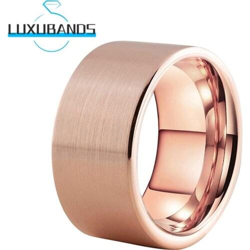 12MM Tungsten Wedding Rings For Men Wemens Rose Gold Pipe Cut Engagement Bands Brushed Finished Comfort Fit