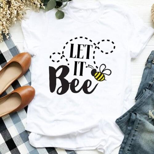 Women Lady Bee Letter Cartoon Faith Girl Cute Clothing Print Womens Clothes Shirt T Tee for Tshirt Female Top Graphic T-shirt