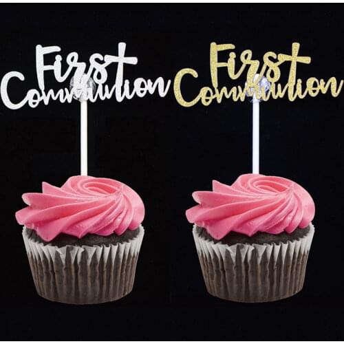 20pc Gold Silver First communion Cupcake Topper,Baby Shower Birthday Party Decoration, First communion Party Decoration Supplies