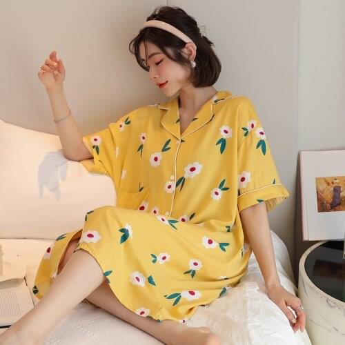 2021 Summer Women Sleepshirts Nightgowns Floral Night Dress Girls Sleepwear Ladies Nightwear Summer Loose Homewear Pajamas Plus