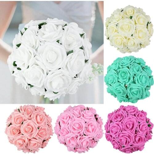 25pcs/lot Foam Artificial Rose Flowers Bridal Bouquet for Wedding Party Bride Holding Flower Romantic Engagement Home Decoration