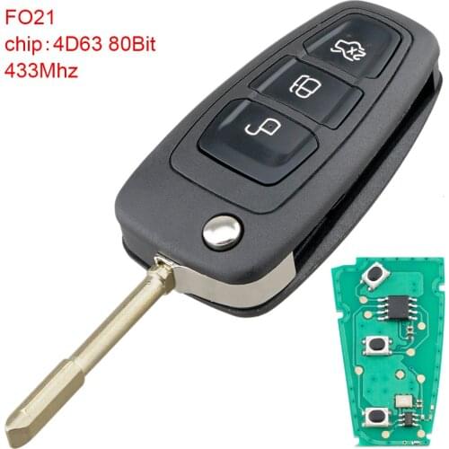 3Buttons 433Mhz Flip Folding Car Remote Key Fob Replacement with 4D63 80Bit Chip and F021 Blade Fit for Ford/Focus/Mk1/Mondeo