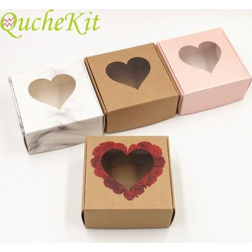 50pcs Heart Shape PVC Small Window Candy Box Wedding Birthday Party Baby Shower Gift Box Cake Cookies Gift Packing Box
