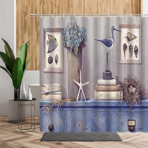 European Retro Oil Painting Shower Curtain Mediterranean Style Bathroom Decoration Background Waterproof Bath Curtains With Hook