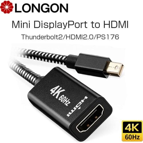 LONGON Mini DisplayPort to HDMI 4K@60Hz Adapter Cable Mini DP (Thunderbolt) to HDMI Adapter Nylon Braided For MacBook TV Surface