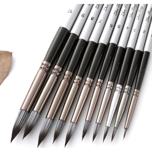 10 pcs/set Silver Gray Watercolor Painting Brushes Pointed Adult Beginner Student Drawing Brush Pens Art Acrylic Stationery