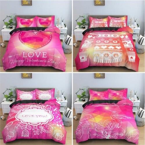Sweet Heart Pattern Bedding Set Soft Cozy Duvet Cover Set Red Background Quilt Cover King Queen Twin Bedclothes For Valentines