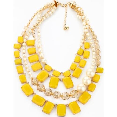 Candy Style Yellow Suger Statement Necklace Simulated Pearl Element Charms Necklace Women Fashion Jewelry