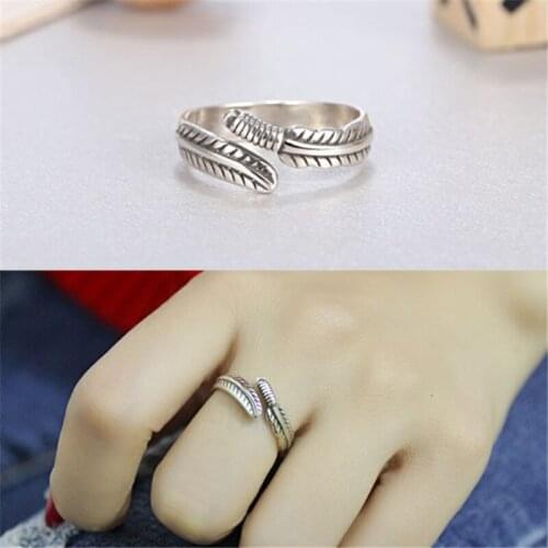 Korean version of the retro simple personality fashion popular wild leaves opening silver plated rings SA146