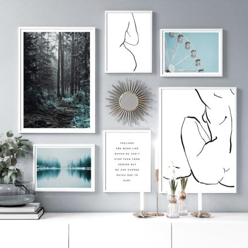 Forest Tree Lake Abstract Lines Lanscape Wall Art Canvas Painting Nordic Posters And Prints Wall Pictures For Living Room Decor