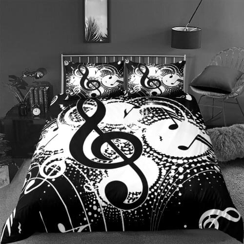 Music Bedding Set Piano Keyboard Music Note Duvet Cover Queen Black And White Bed Linen Comforter Microfiber Guitar Bedding Sets
