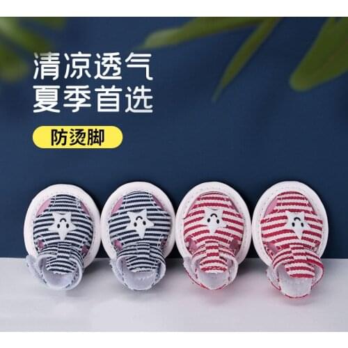 A Set Of 4pcs Dog Shoes Teddy Baume Bear Small Dog Pet Antiskid Breathable Soft Soled Shoes Striped Canvas