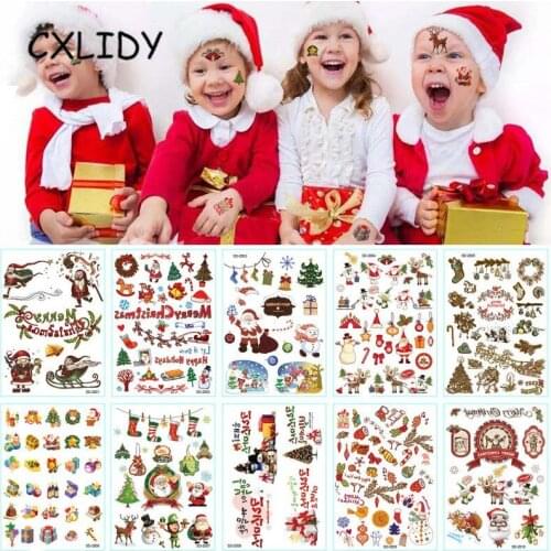 Christmas Tattoo Sticker Green Waterproof Child Sticker Set Santa Claus Snowflake Cartoon Sticker aa069