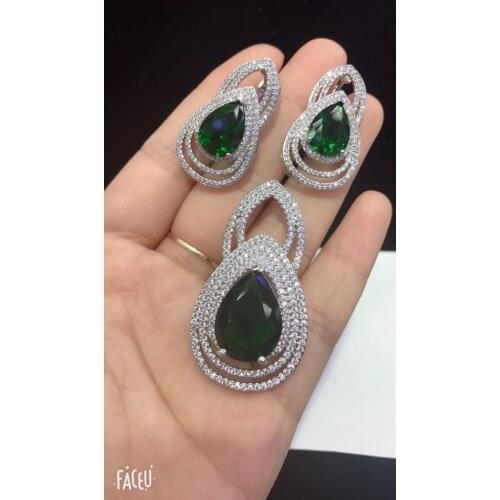One set red/blue /green zircon pendant and earrings wholesale beads nature FPPJ woman