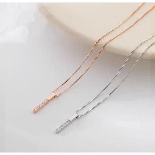 Korea Simple Strip Geometric Cubic Zircon Necklace Silver Color Clavicle Chain Charm Necklace for Women Choker Jewlery