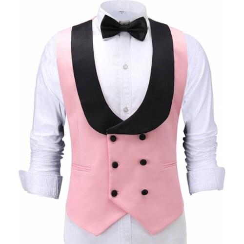 Pink Casual Man Vest for Wedding Prom with Double Breasted Slim fit One piece Men Suit Waistcoat Black Shawl Lapel Custom Coat
