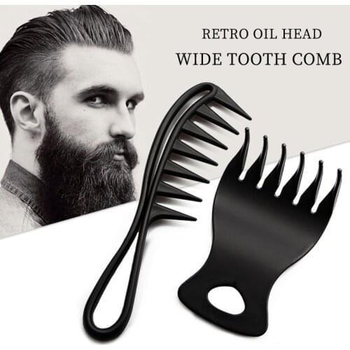 Retro Oil Head Wide Tooth Comb, Look Back Style Beard Comb Handle Large Teeth Tangled Curling Comb Hairdressing Tool