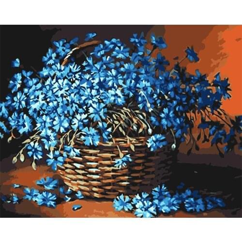 ROYALDREAM Blue Flower Painting Diy Digital Painting By Numbers Modern Wall Art Picture For Home Wall Artwork