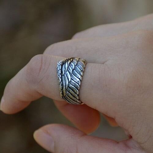 Silver Feather Wing Rings Adjustable Statement Ring