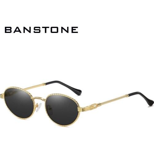 BANSTONE gold metal oval sunglasses women retro purple pink round sun glasses for men gradient lens uv400 outdoor accessories