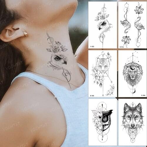 Waterproof Temporary Tattoo Sticker Wolf Flower Hawkeye Lion Flash Tatoo Crane Owl Arm Wrist Fake Tatto For Body Art Women Men