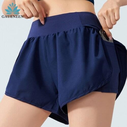 GAUENEEN Womens Workout Shorts 2 In 1 Athletic Running Yoga Training Sports Shorts with Pockets Quick-Dry Workout Running Shorts