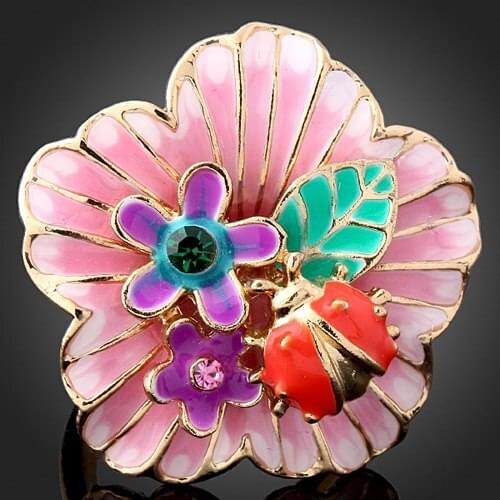 Chran Classic Animal Design Ladybug Rings for Women Fashion Enamel Flower Wedding Rings Jewelry Accessories